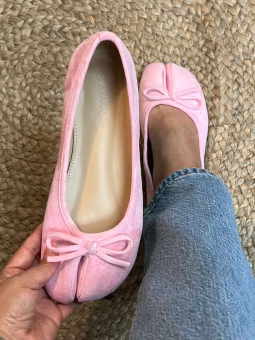 TABI PINK VELVET FAUX SUEDE TABIS SPLIT TOE FLATS